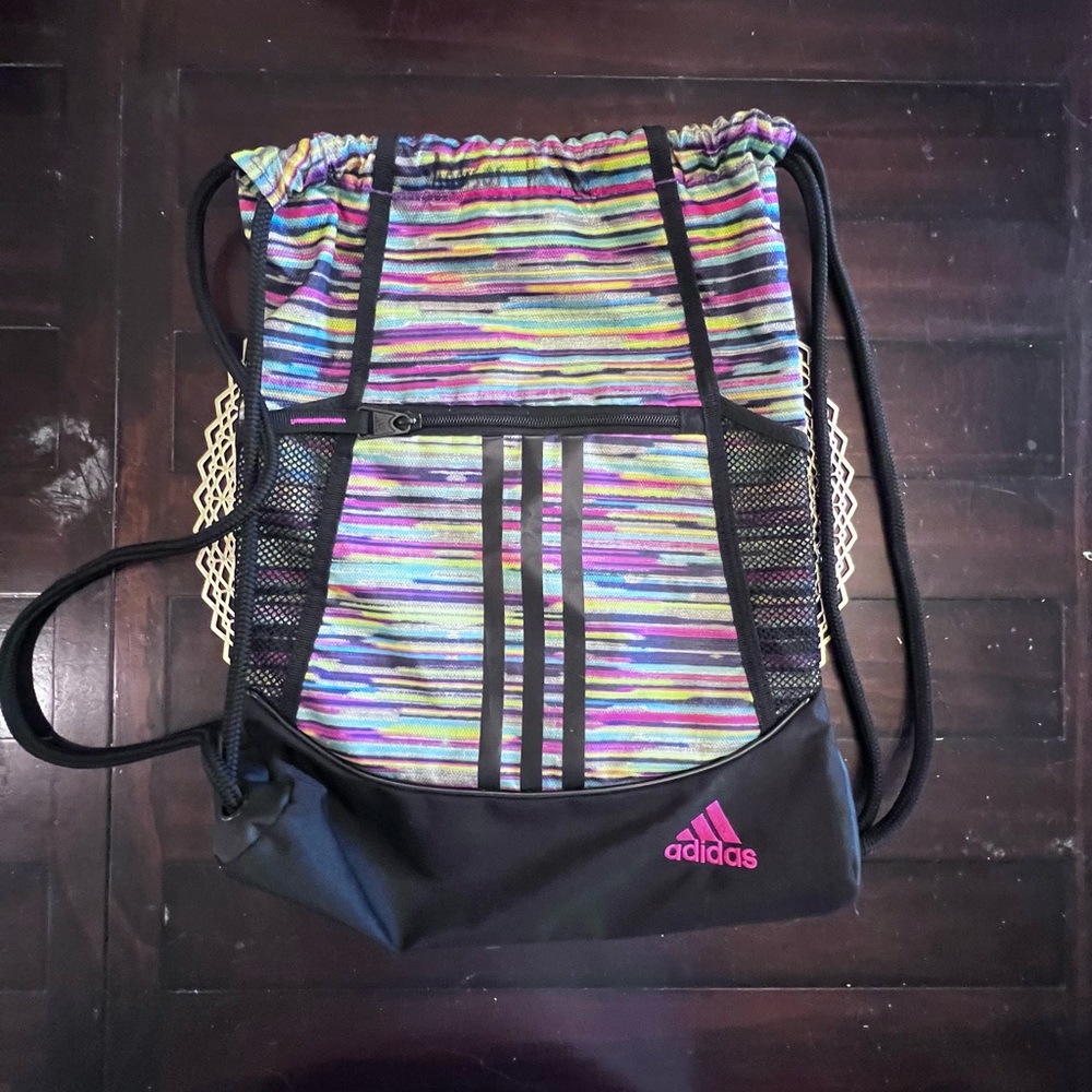 Adidas drawstring backpack pink and black